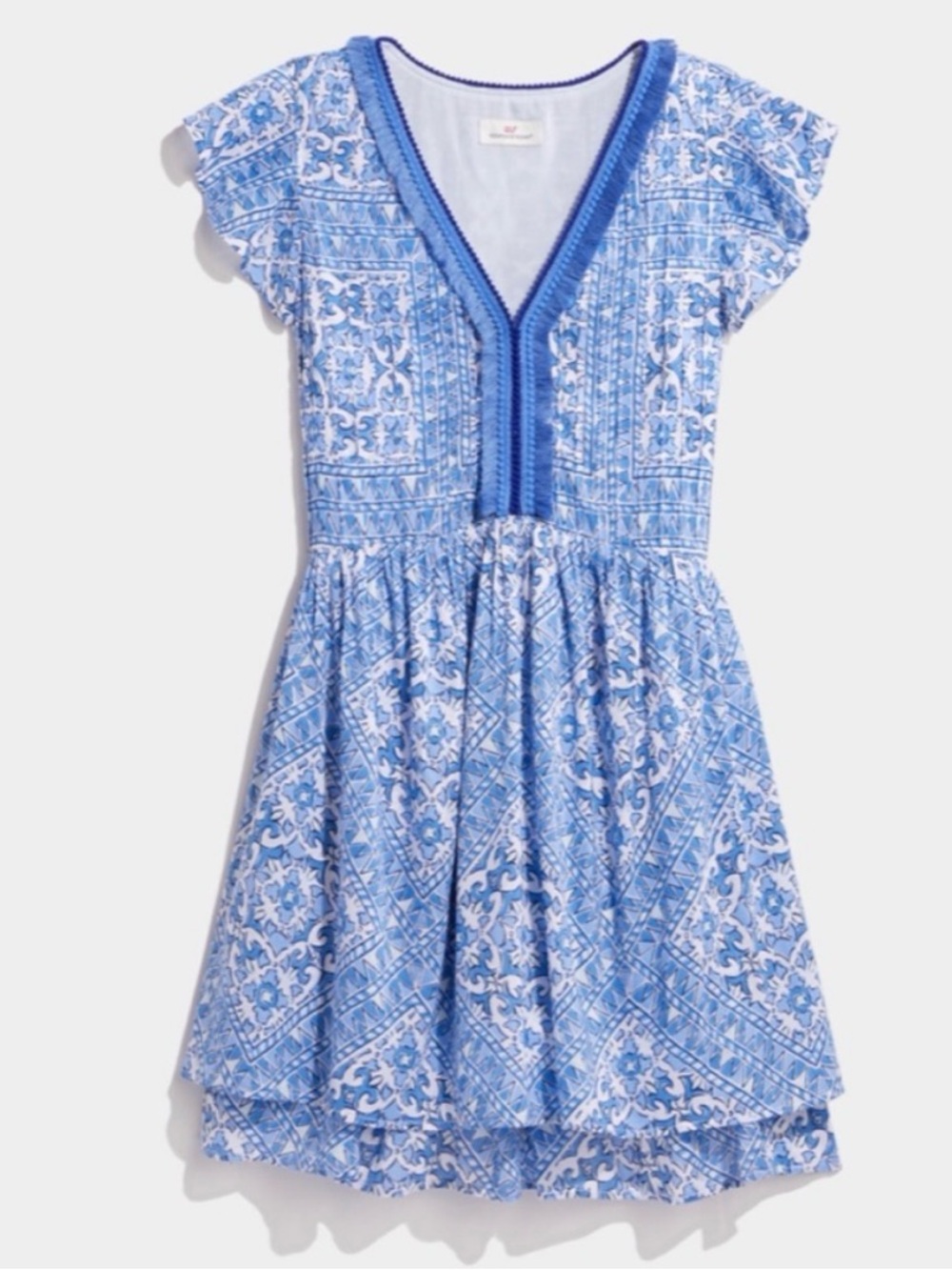 Vineyard Vines Cay Scarf Print Pintuck Dress Blue White Small Preppy Graduation